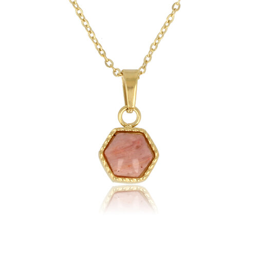 My Bendel Gouden ketting met Rhodonite zeshoek hanger