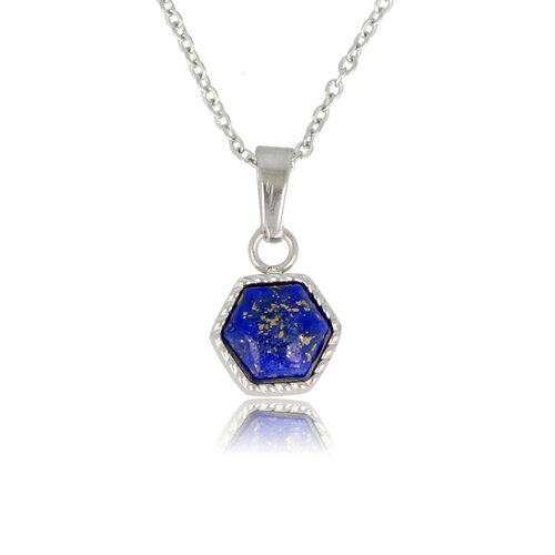 My Bendel Zilveren Ketting met Lapis Lazuli Zeshoek Hanger