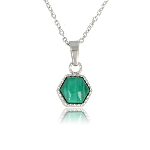 My Bendel Zilveren Ketting met Malachite Zeshoek Hanger