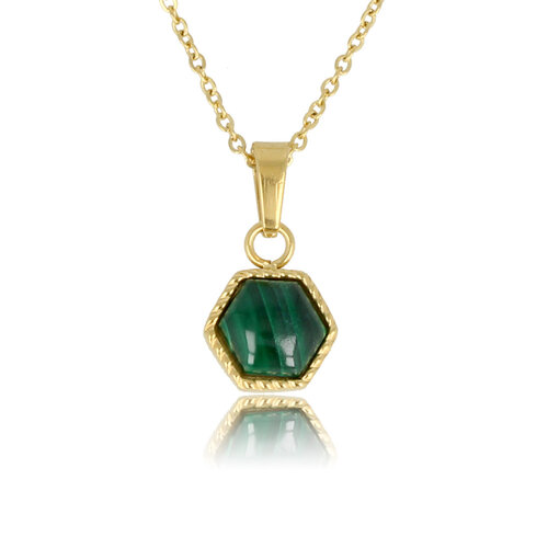 My Bendel Gouden Ketting met Malachite Zeshoek Hanger
