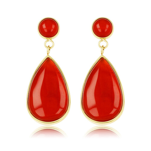 My Bendel Stralende Gouden Oorbel met Carnelian Druppel Hanger