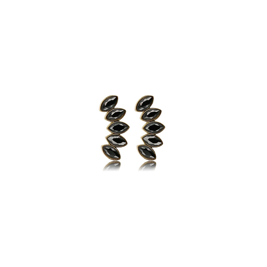 My Bendel Gold ear studs with black glass stones