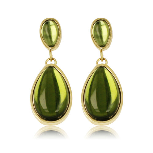 My Bendel Elegante Gouden Oorbellen met Groene Druppelsteen