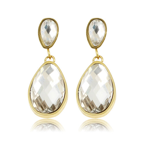 My Bendel Elegante Gouden Oorbellen met Witte Kristaldruppel