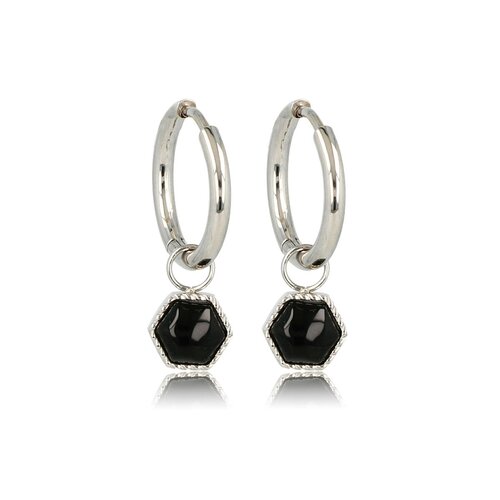My Bendel Ohrringe Silber Sechseck mit Onyx Edelstein