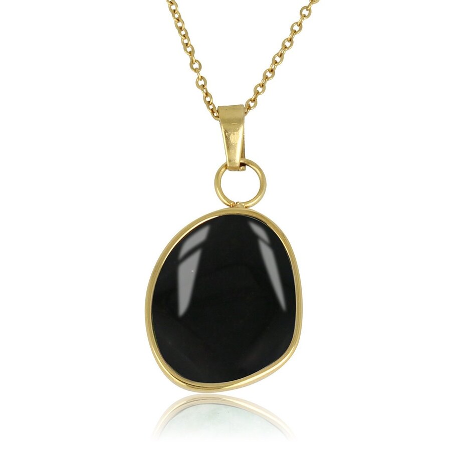 My Bendel Gouden ketting met grote Onyx hanger, symbool voor kracht en focus. Unieke combinatie voor een stijlvolle look. My Bendel