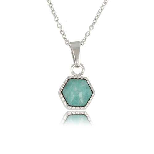 My Bendel Zilveren Ketting met Amazonite Zeshoek Edelsteen Hanger