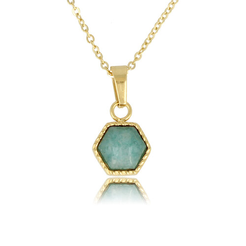 My Bendel Halskette Gold mit sechseckigem Amazonit-Edelstein