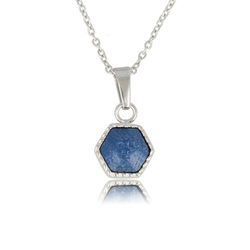 My Bendel Halskette Silber mit sechseckigem blauem Aventurin Edelstein