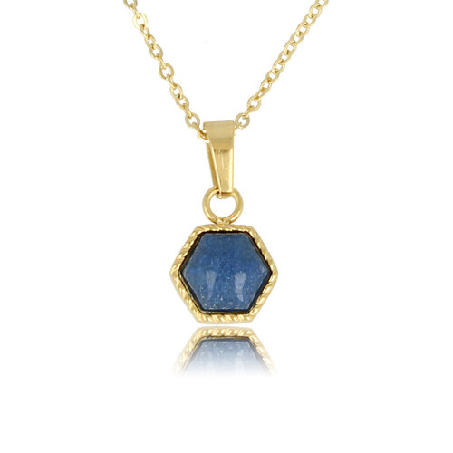 My Bendel Halskette Gold mit sechseckigem blauem Aventurin-Edelstein
