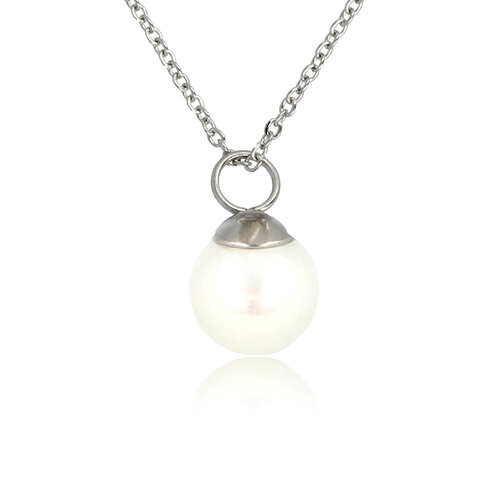 My Bendel Zilveren ketting met ronde witte parel balletje