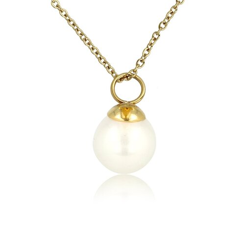 My Bendel Gouden ketting met ronde witte parel balletje