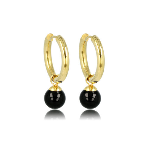 My Bendel Gouden oorbel Onyx edelstenen balletje
