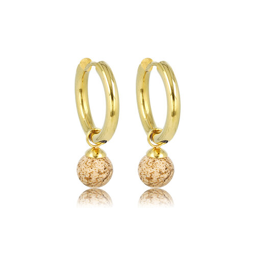 My Bendel Stralende Gouden Oorringen met Picture Jasper Kraal