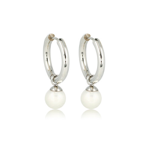 My Bendel Elegante Zilveren Oorringen met Parelglans