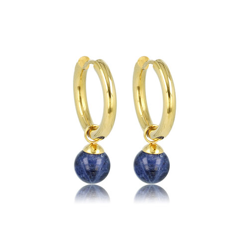 My Bendel Sodalite Gouden Oorringen: Elegantie in Blauw