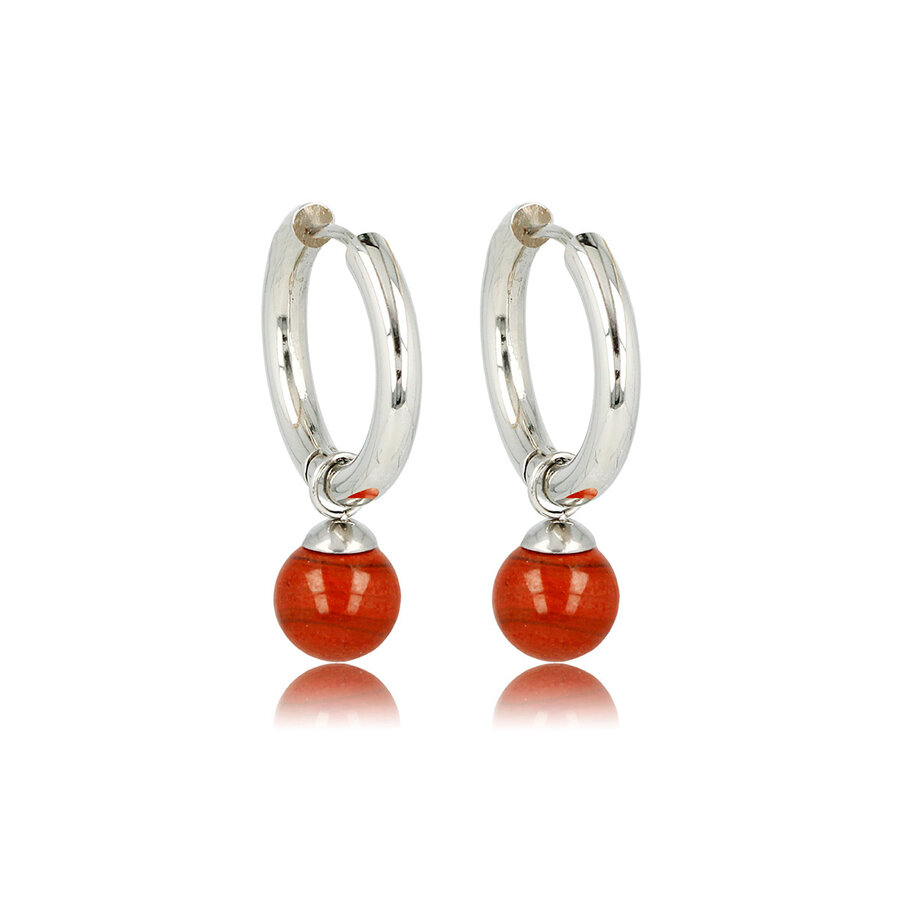 My Bendel Stijlvolle Zilveren Oorringen met Red Aventurine Balletje - Nikkelvrij Stainless Steel Elegantie. Ontdek Nu! - My Bendel