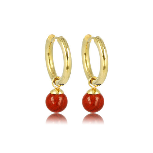 My Bendel Stralende Gouden Oorringen met Rode Aventurine