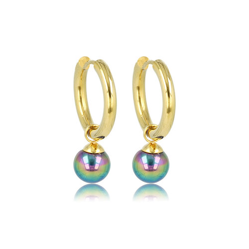 My Bendel Gouden Oorringen met Mystieke Zwarte Parel