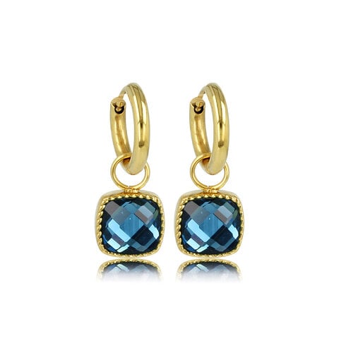 My Bendel Elegante Gouden Oorringen met Blauwe Vierkante Steen