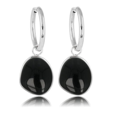 My Bendel Onyx Elegantie: Zilveren Oorbellen met Stijlvolle Hanger