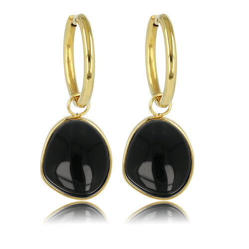 My Bendel Onyx Elegantie: Gouden Oorbellen met Stijlvolle Hanger