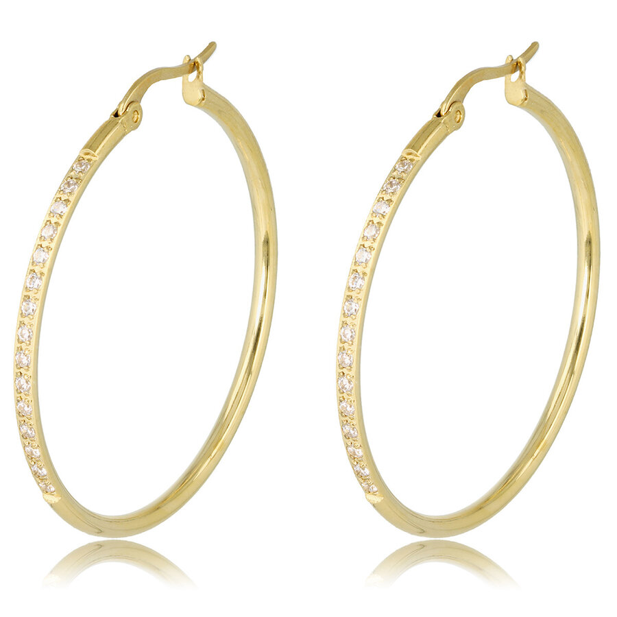 My Bendel Stralende Gouden Oorringen met Zirkonia, 40mm, Nikkelvrij Roestvrij Staal - Voeg Stijl Toe aan Jouw Look! - My Bendel