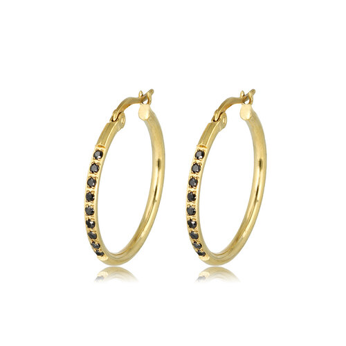 My Bendel Elegante Gouden Oorringen met Zwarte Zirkonia 25mm