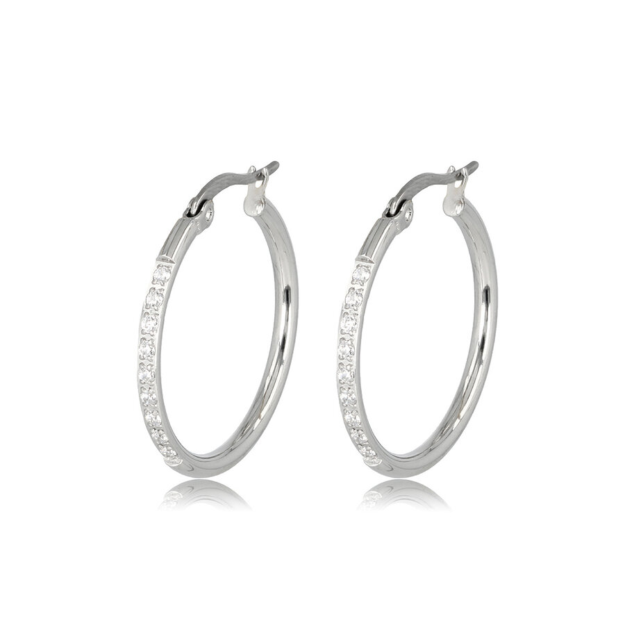 My Bendel Zilveren oorringen met kristal steentjes 25mm
