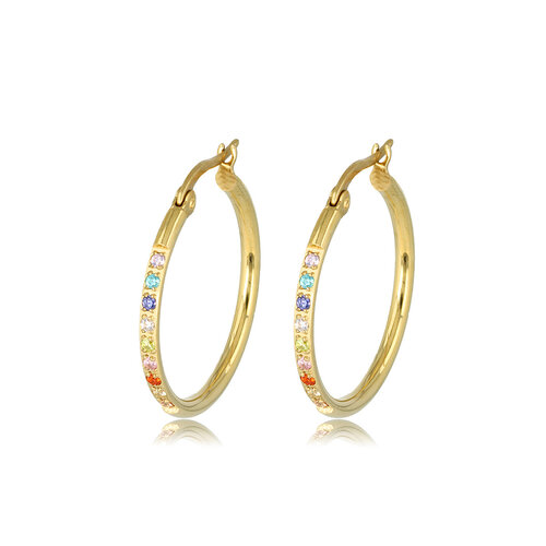 My Bendel Sprankelende Regenboog Zirkonia Oorringen 25mm