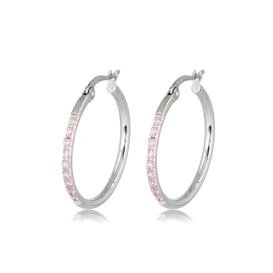 My Bendel Roze Zirkonia Oorringen: Stijlvolle 25mm Nikkelvrije Stainless Steel Elegantie - Ontdek Nu bij My Bendel!