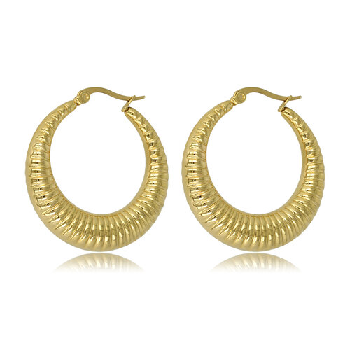 My Bendel Stralende Gouden Oorring 45x7 mm - Uniek Statement Sieraad