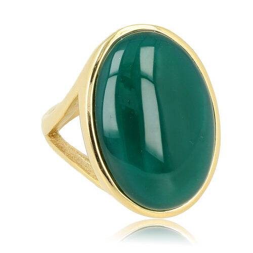 My Bendel Gold statement ring with Green Agate gemstone