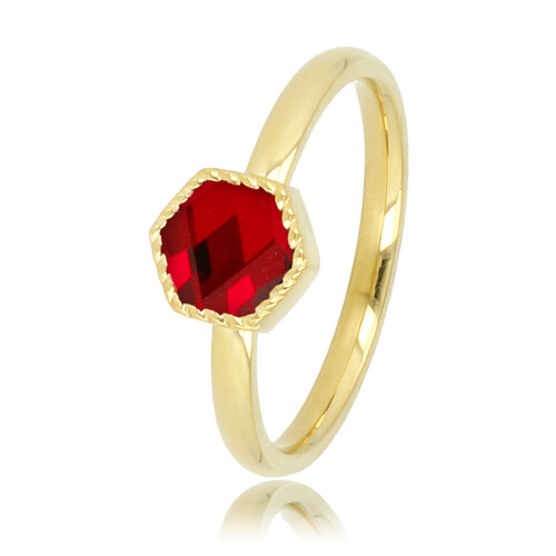 My Bendel Ring gold with red hexagonal glass stone