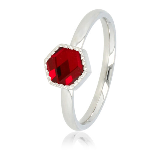 My Bendel Zilveren ring - Donkerrode zeshoekige glassteen