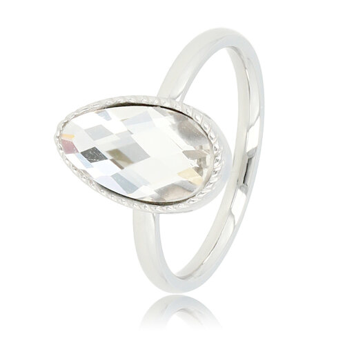 My Bendel Zilveren ring - getwist randje - witte kristal druppel