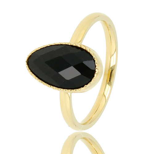 My Bendel Gouden ring - getwist randje - zwarte glassteen
