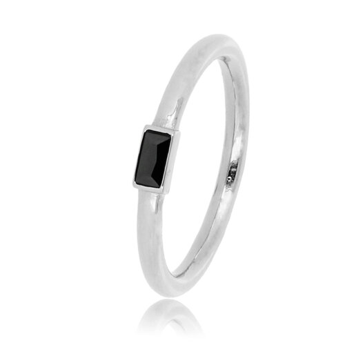 My Bendel Silver slip-on ring with small black stone