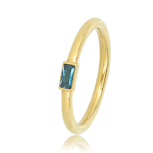 My Bendel Gouden ring - Blauwe glassteen - Eenvoudige elegantie