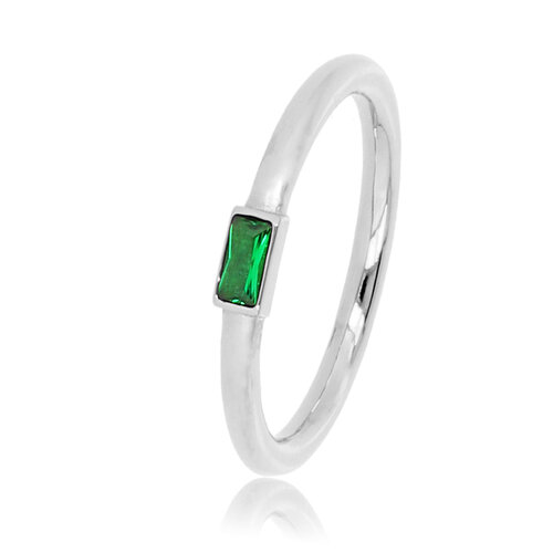 My Bendel Silver slip-on ring with small green stone