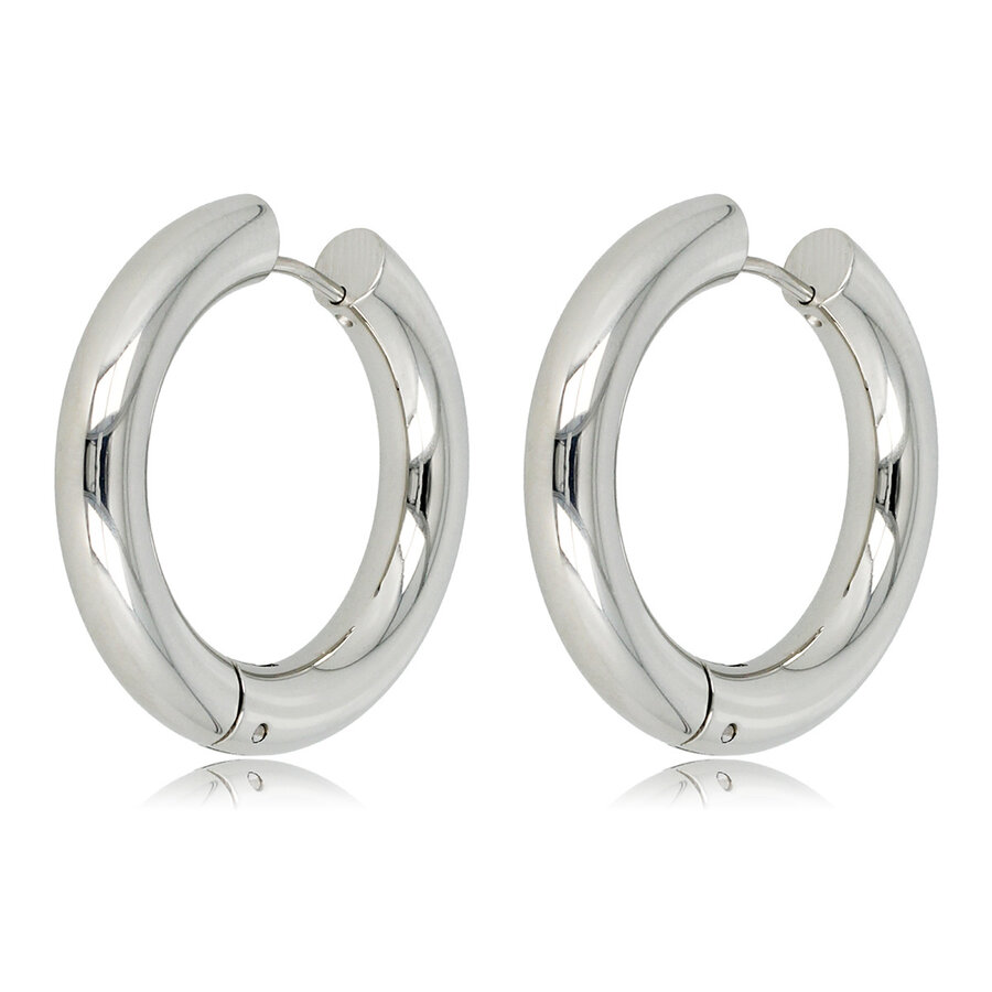 My Bendel Klassieke grote zilveren oorring 30x5 mm
