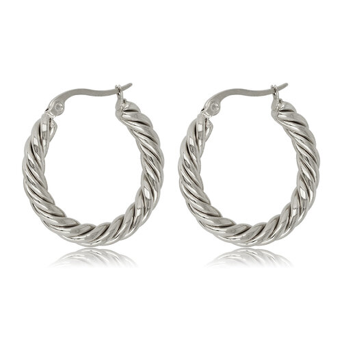 My Bendel Elegante Zilveren Twisted Oorringen 35x3 mm