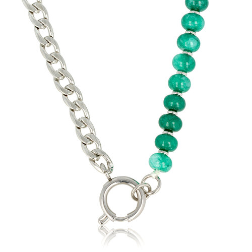 My Bendel Link chain silver with Green Agate gemstones