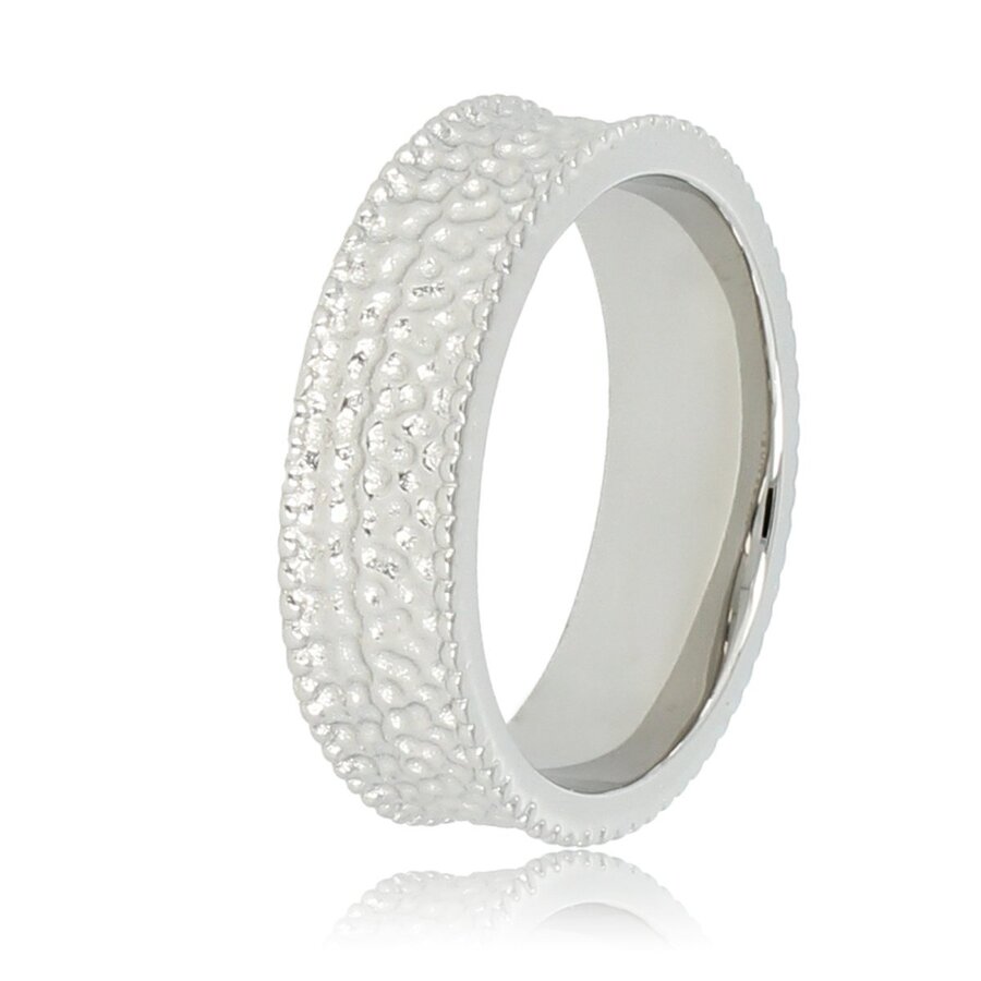 My Bendel Brede zilveren ring met structuur