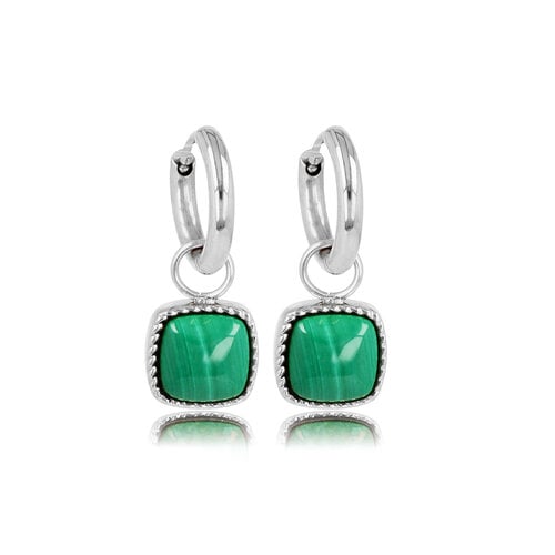 My Bendel Klassieke Zilveren Oorring met Malachite Hanger