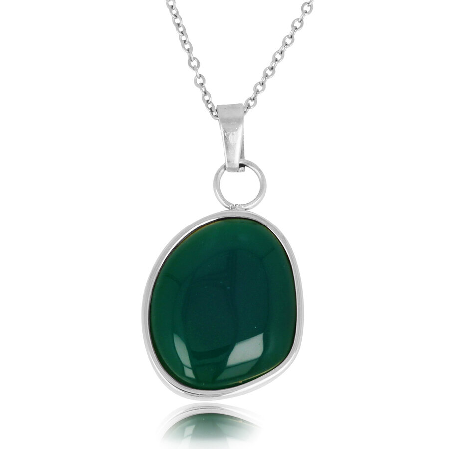 My Bendel Striking combination of silver link chain and large round Green Agate gemstone