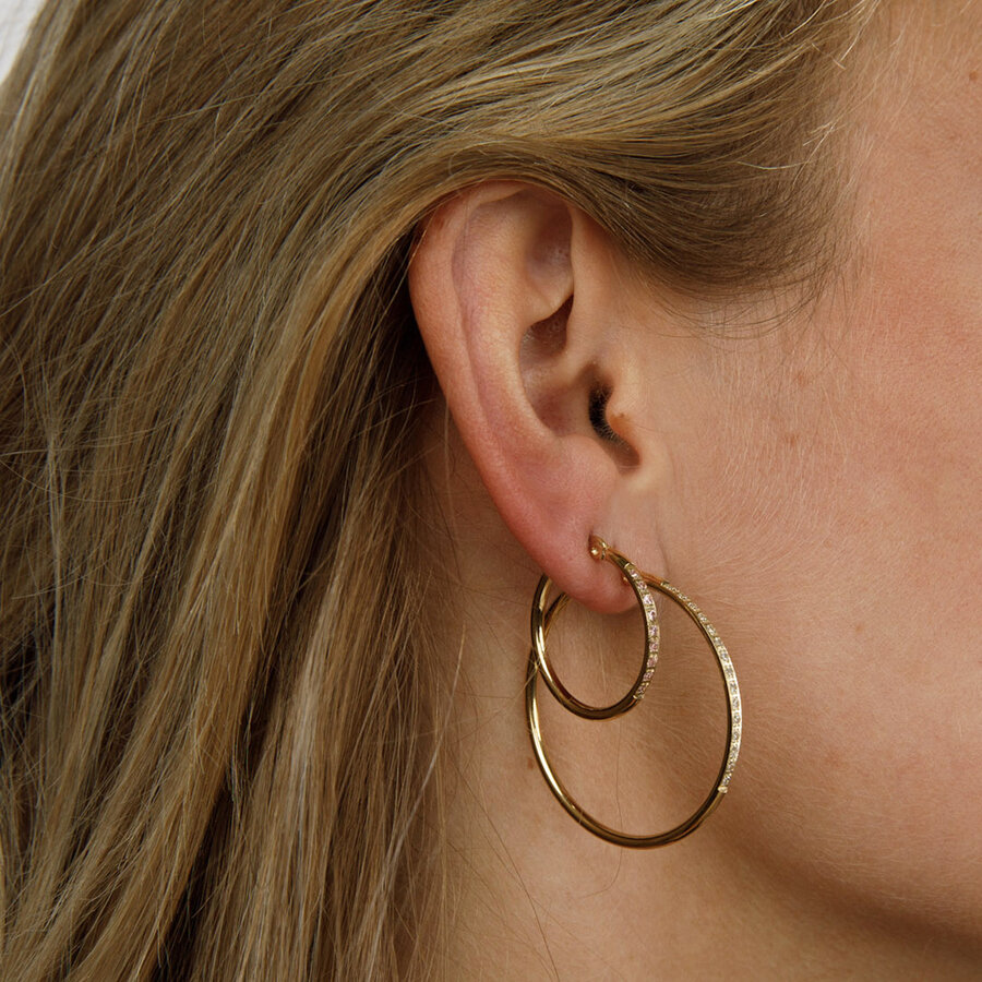 My Bendel Stralende Gouden Oorringen met Zirkonia, 40mm, Nikkelvrij Roestvrij Staal - Voeg Stijl Toe aan Jouw Look! - My Bendel