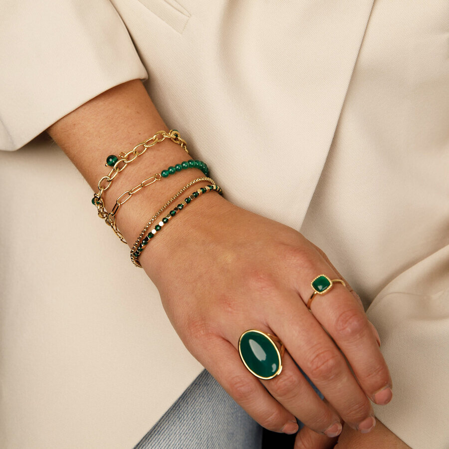 My Bendel Combination of a gold link bracelet with Green Agate gemstones