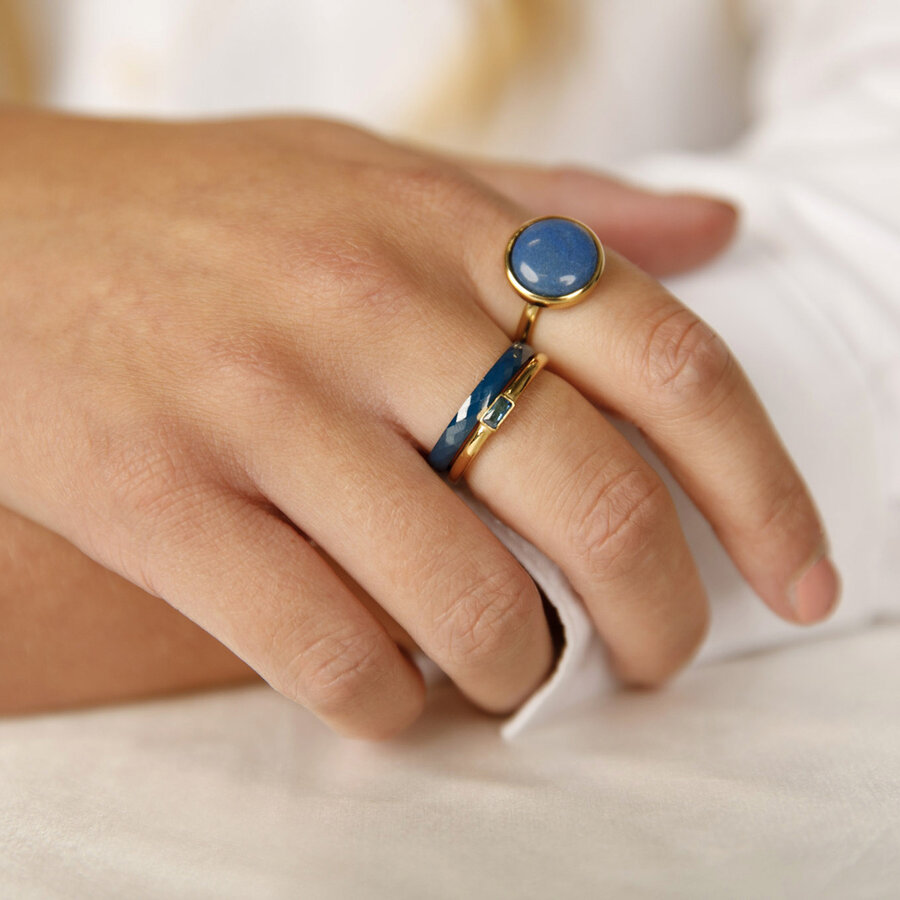 My Bendel Besonderer Goldring mit blauem Lapis Lazuli Edelstein