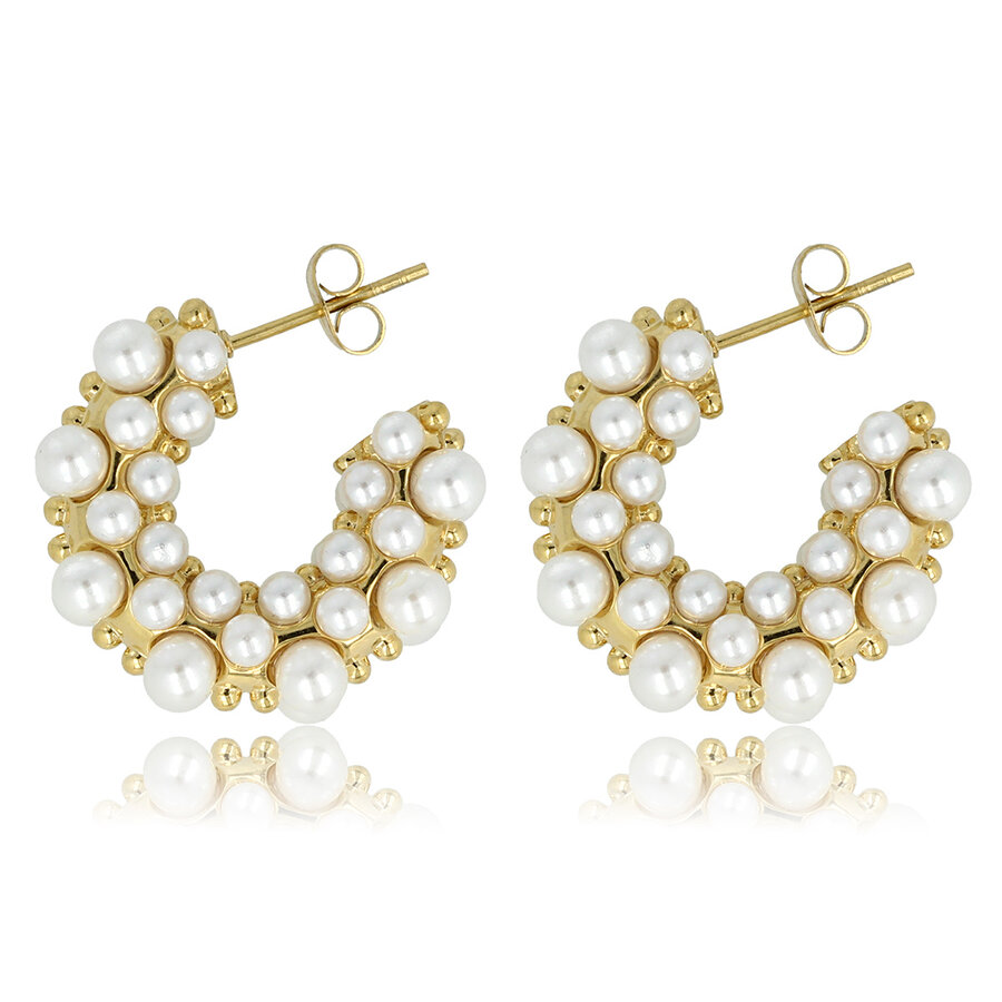 My Bendel Gouden oorring versierd  met witte parels